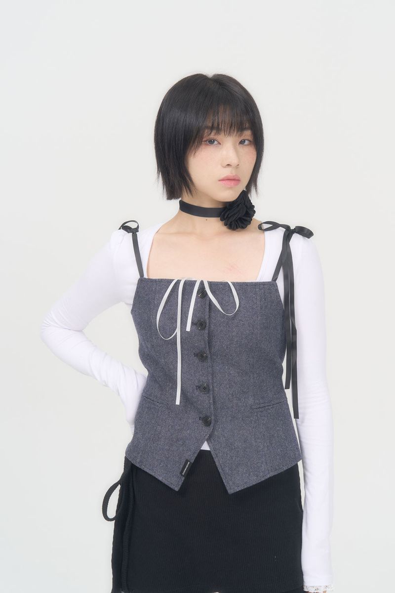 RIBBON BUTTON TOP (BLUE)
