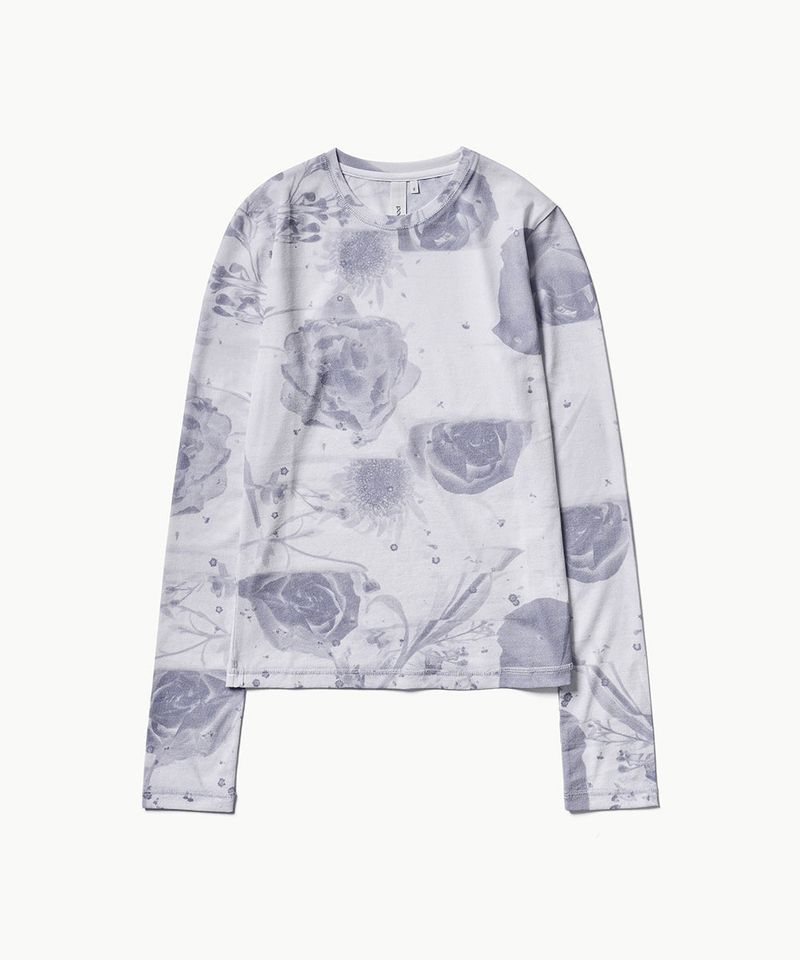 Flower Photo Printed Top - Grey