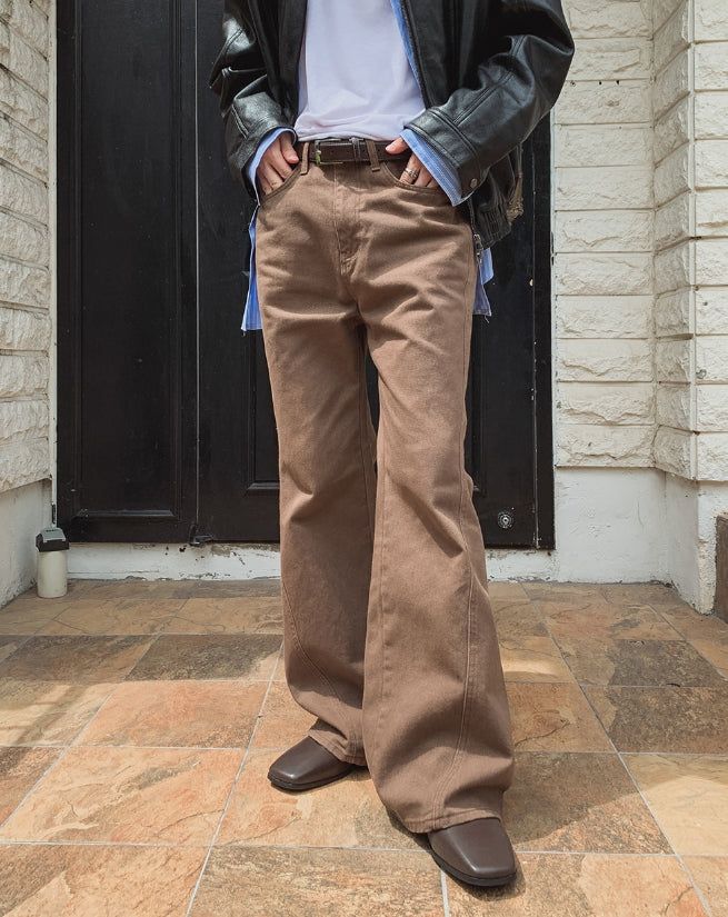 Curden Diagonal Cut Curved Bootcut Pants