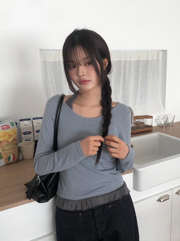anyonemore（エニーワンモアー）の「Baol Halter Frill Sleeveless Long Sleeve T-Shirt Set（Tops）」