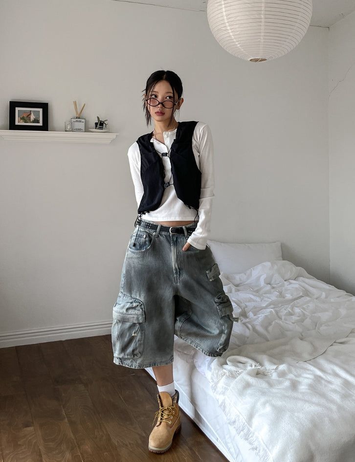 Lining string buckle crop vest