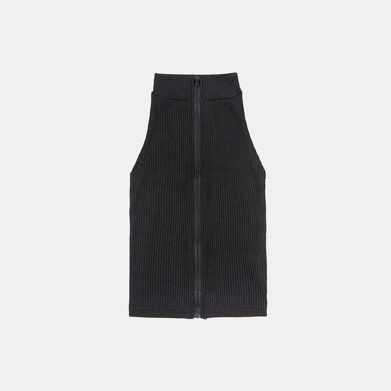 High halter-neck crop zip-up sleeveless