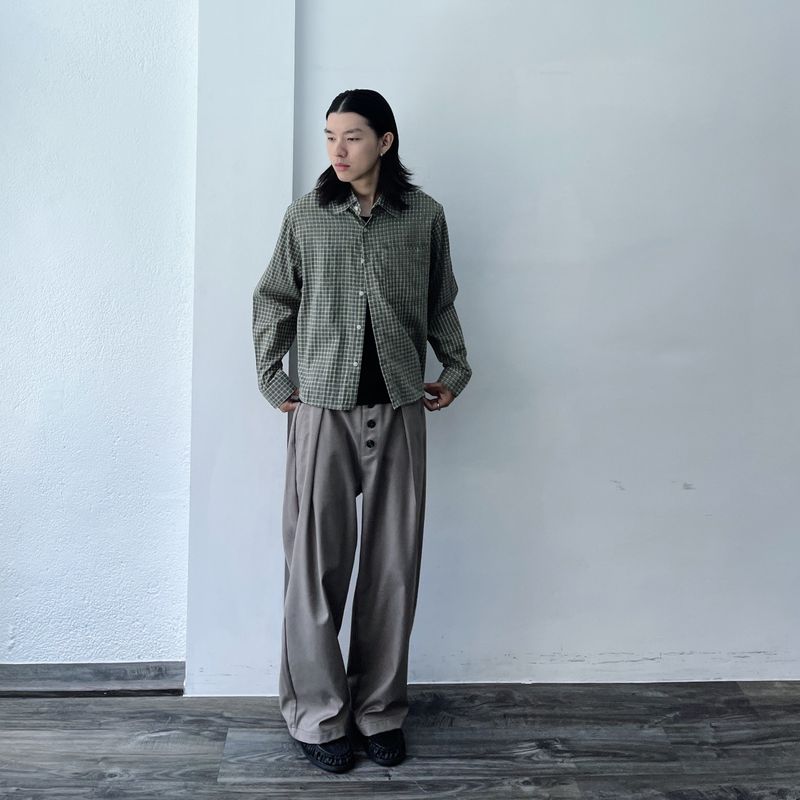 Washed Plaid Long Sleeve Shirt