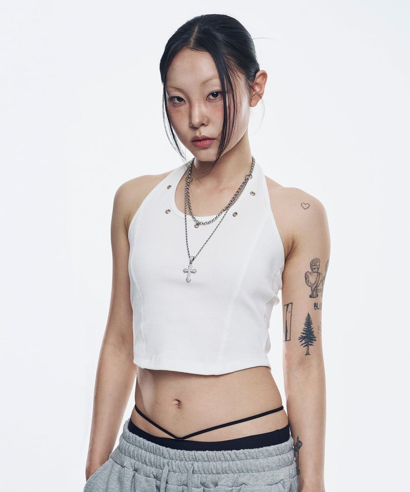 Eyelet Halterneck Sleeveless - White