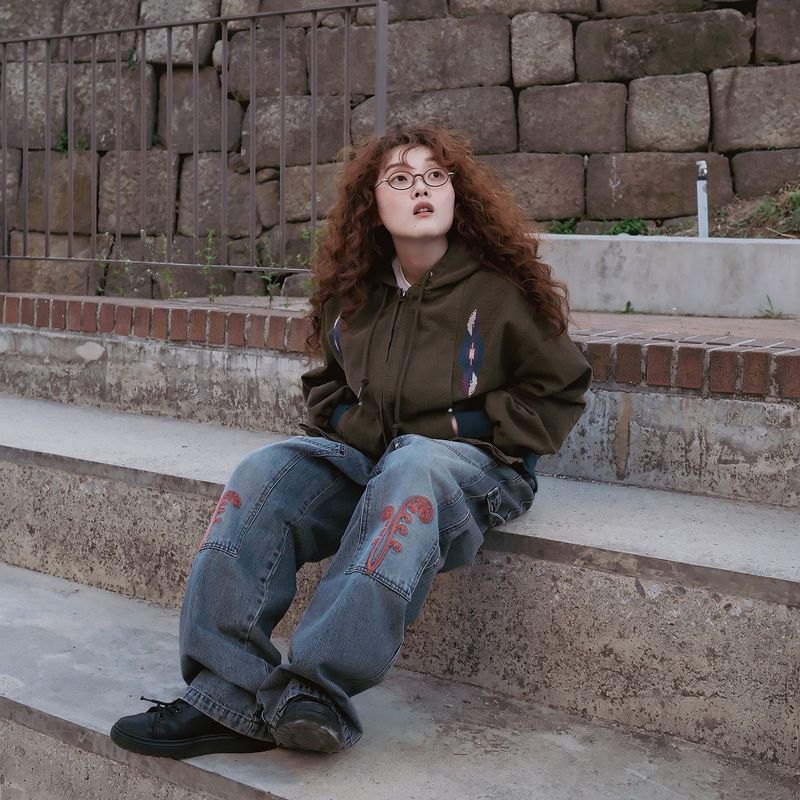 Ptery double knee pants / Washed blue