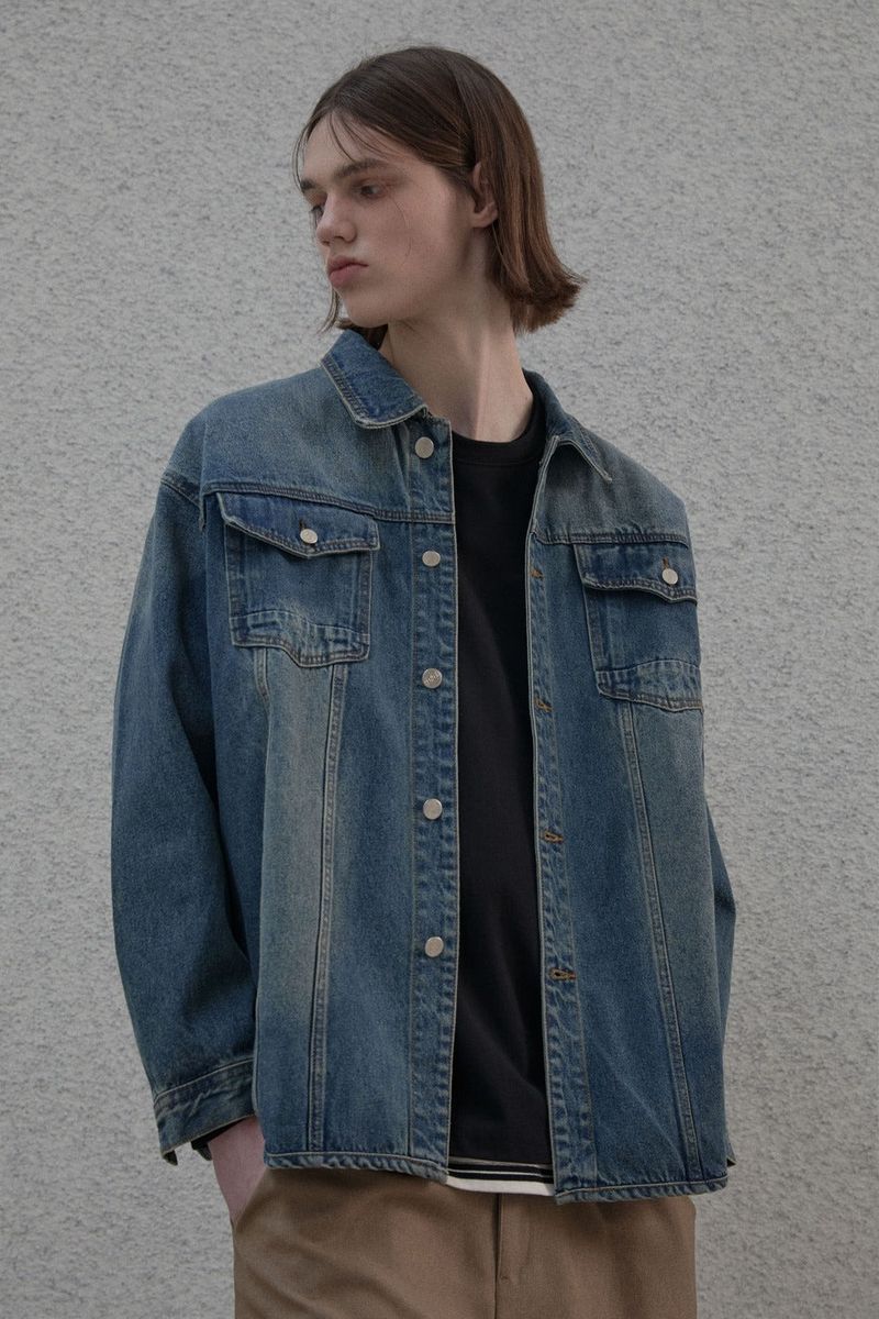 Sandwashed denim shirt jacket