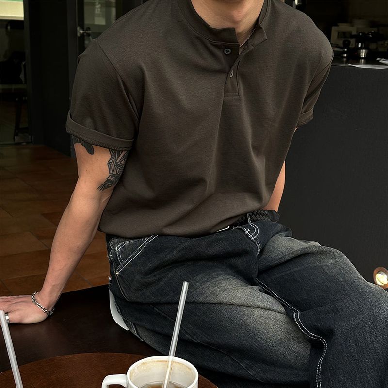 [MUSCLE FIT] Basic muscle henry neck half sleeves(6color)