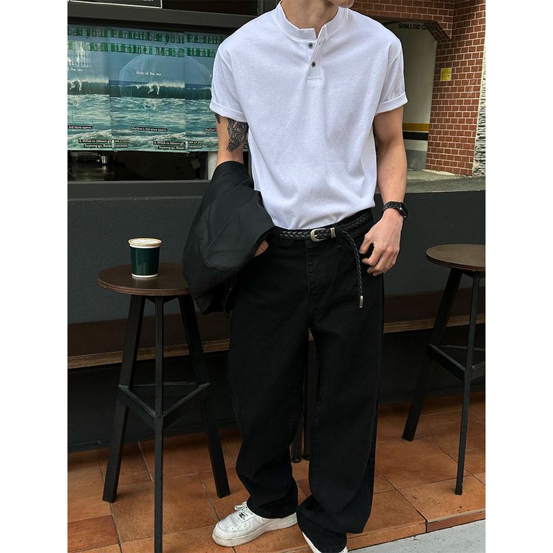 [MUSCLE FIT] Basic muscle henry neck half sleeves(6color)
