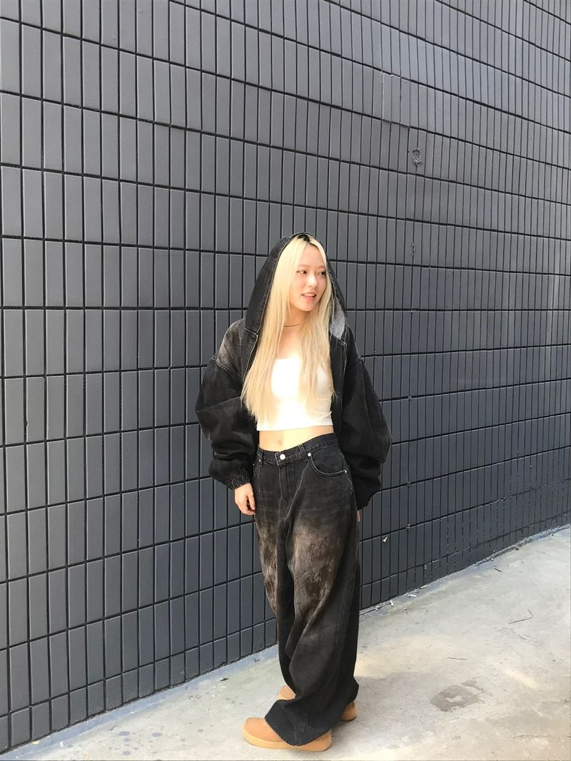 Aceite set up denim hood jacket
