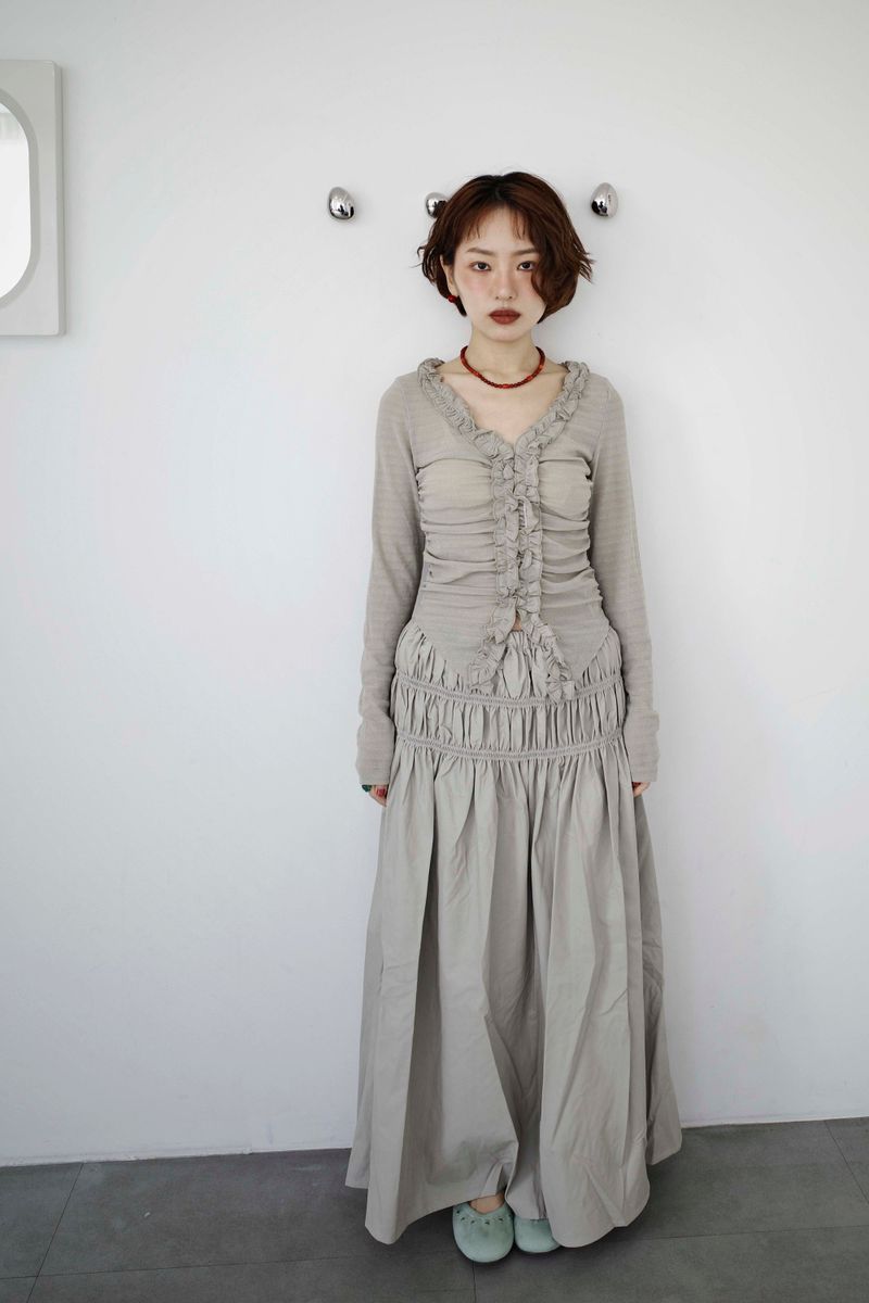 Double Shirred Leather Skirt