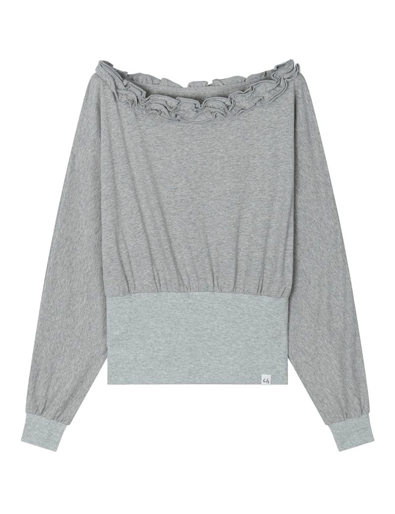 OFF-SHOULDER RUFFLE TOP(GREY)