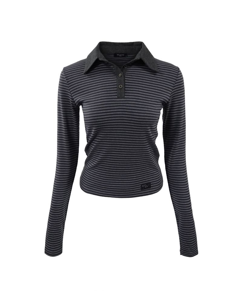 Polo long sleeve Stripe Charcoal