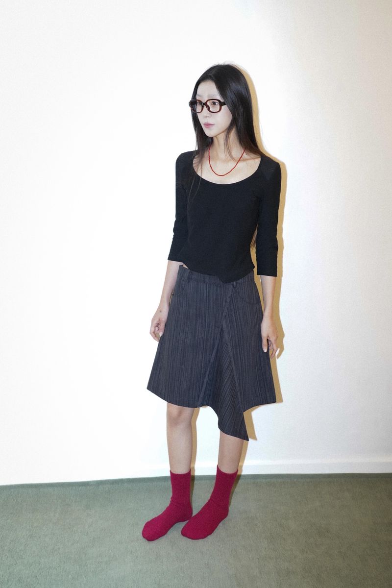 eeum(イウム)の「STRIPE DENIM MIDI SKIRT(Skirts)」