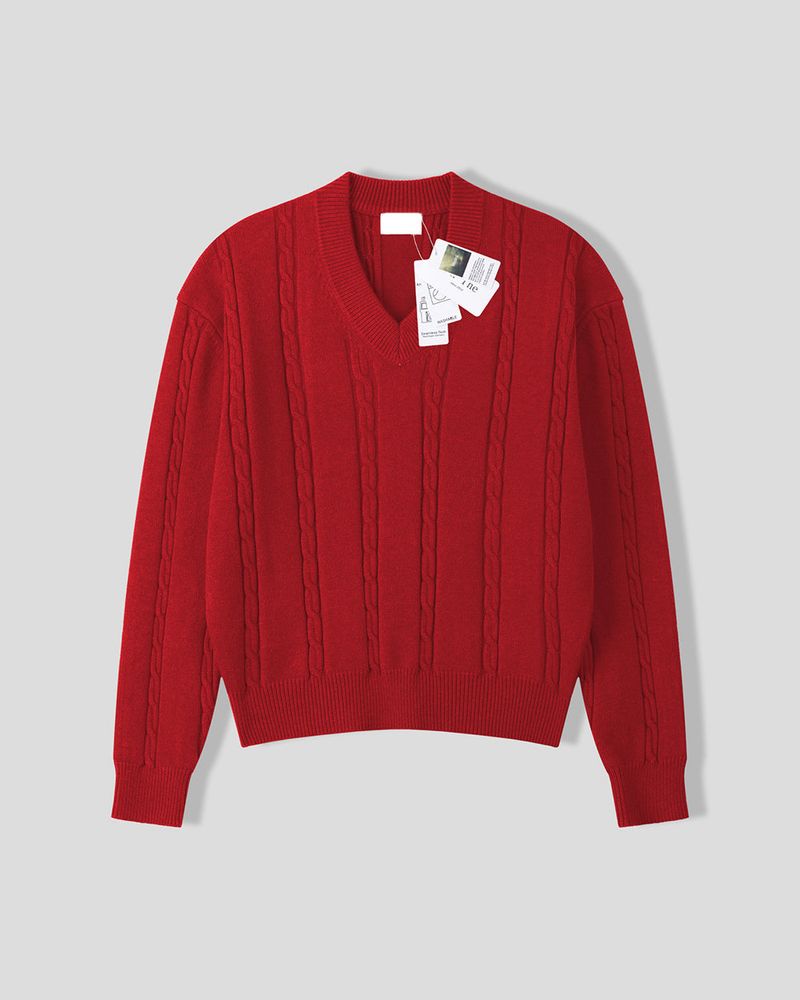 Melter Semi-Cropped Cable V-Neck Knit