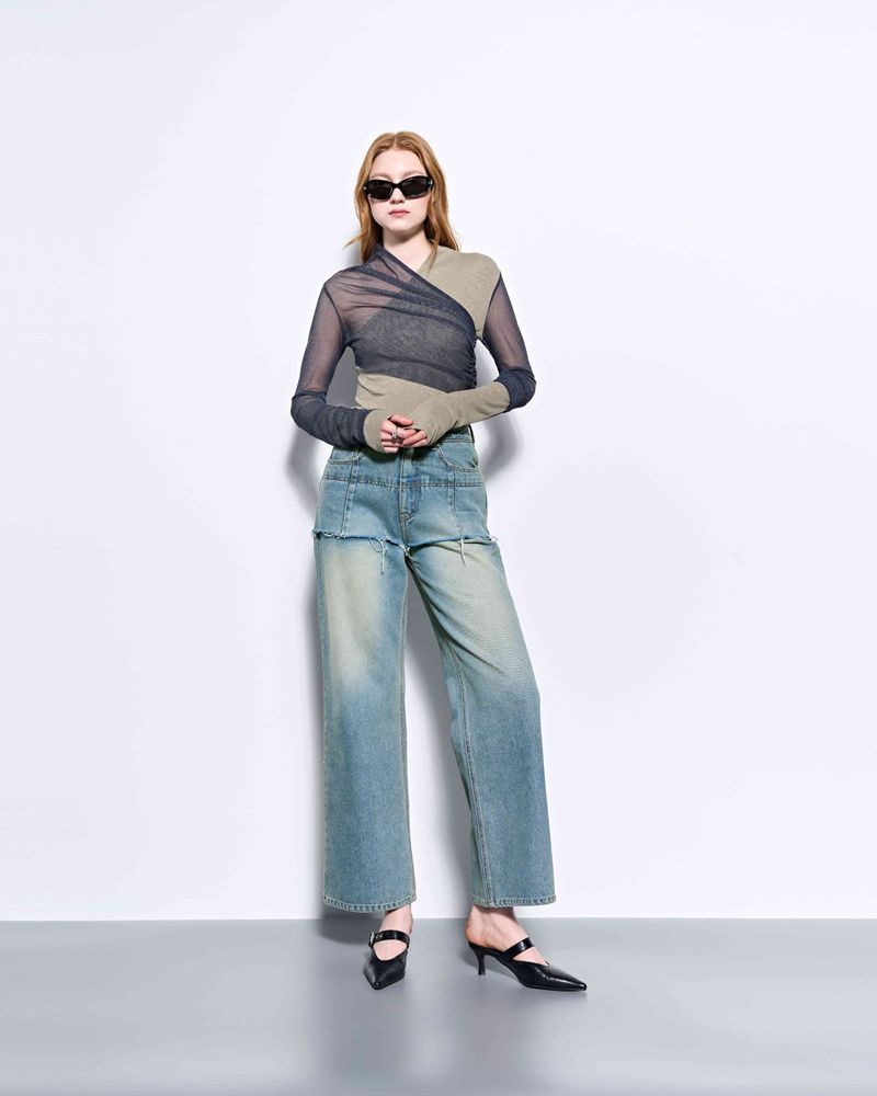 Layered Long Sleeve Top _ Khaki