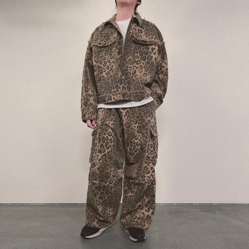 leopard grunge wide pants_beige