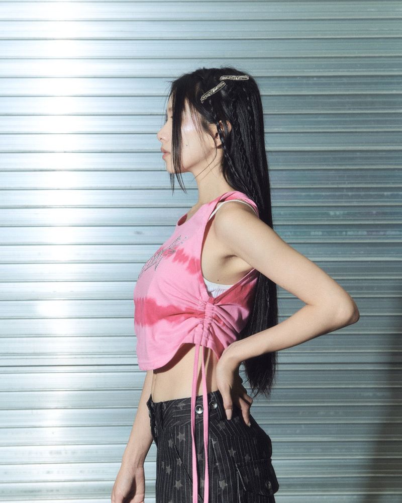 gem stone shirring top- pink