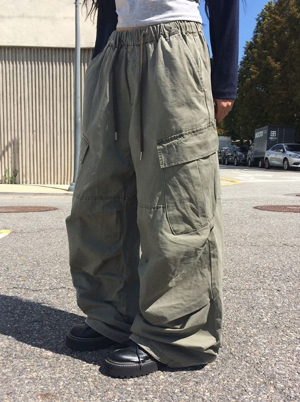 [UNISEX] ニゲ ピグメント バンディング カーゴ ワイドパンツ