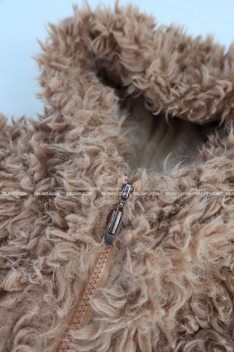 Rabbit ear hood zip-up soft fur jacket