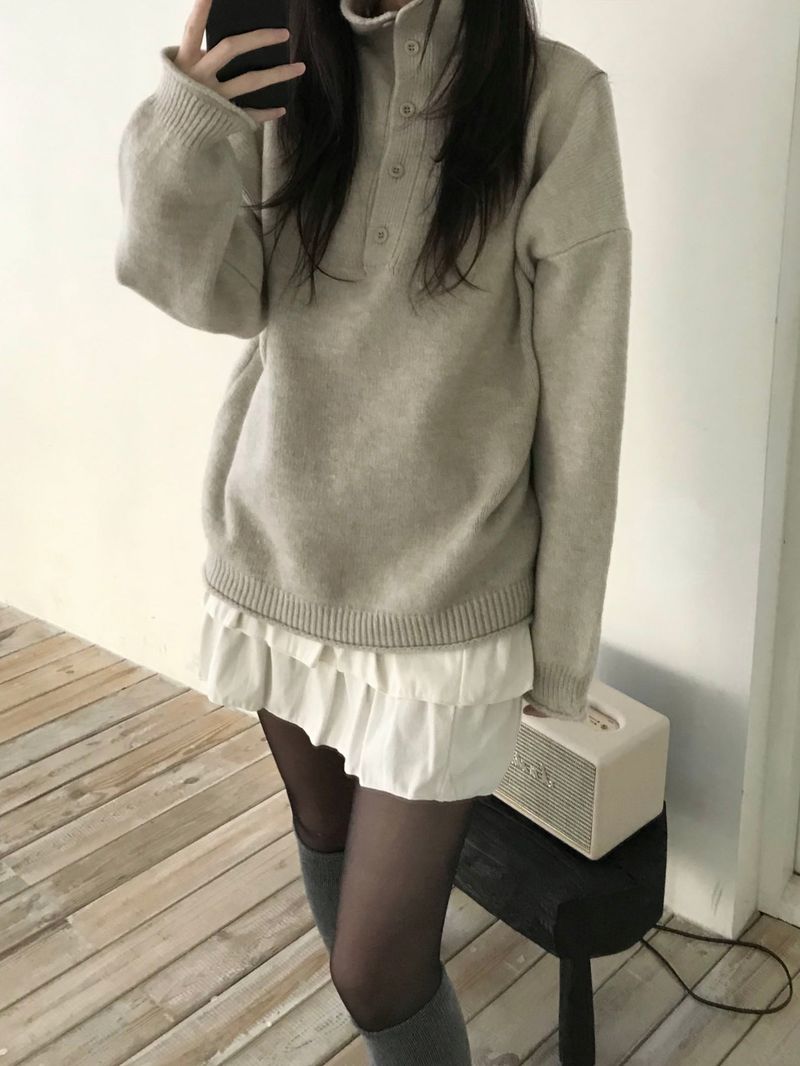 High-neck button knit (3 colors)