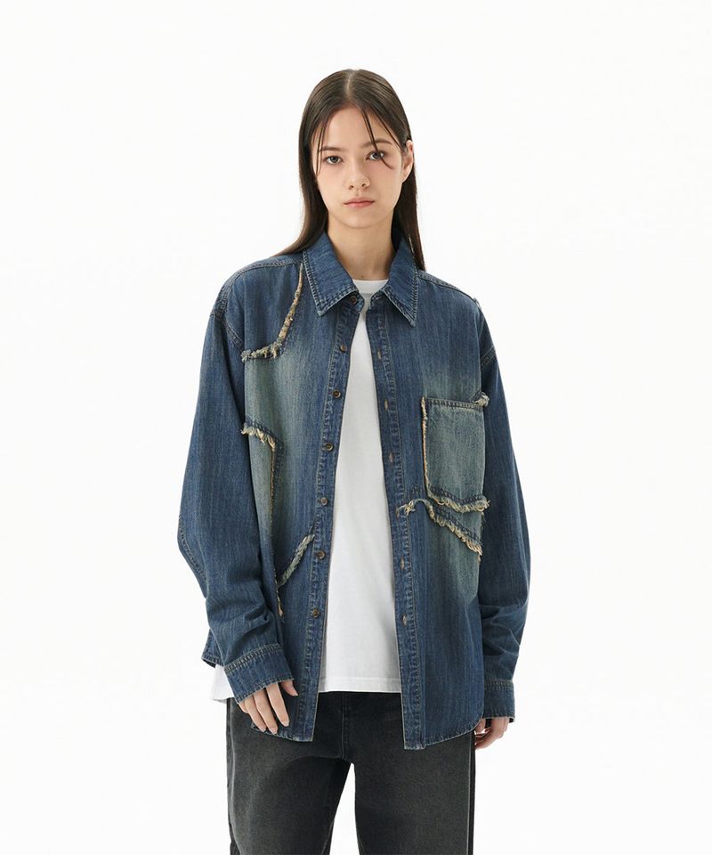 STAR RAW CUT DENIM SHIRT