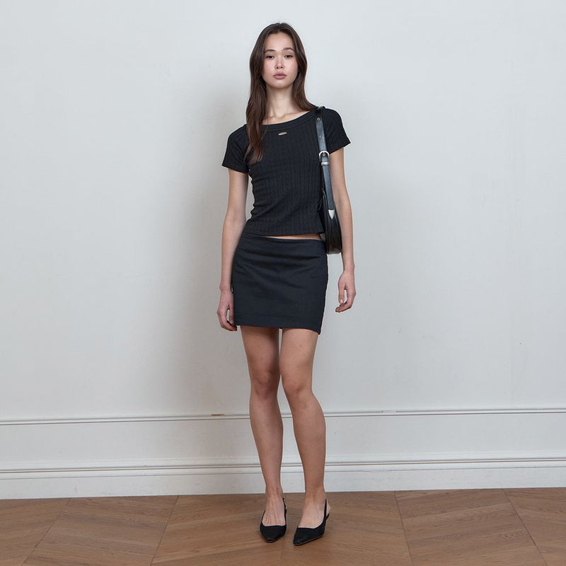 C CABLE BOAT-NECK T-SHIRT_BLACK