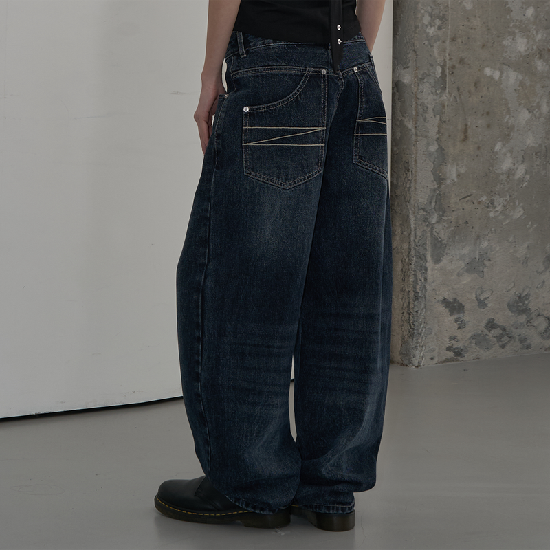 ZIZEMUSEUM（ジゼミュージアム）の「POCKET DETAIL WIDE DENIM PANTS (WASHED DARK BLUE)（Pants）」