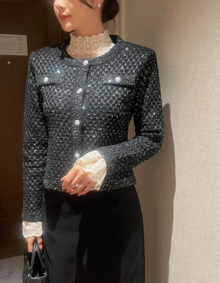 Nemu Spangle Pearl Knit Jacket Cardigan