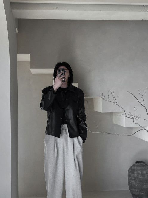 Pleddy Crop Leather Jacket (2color)