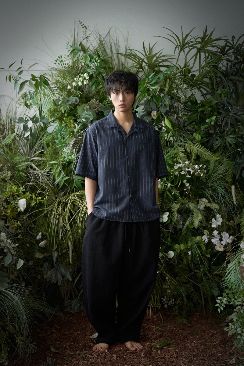 STRIPE L-C TAILORED 1/2 SHIRT (Navy)