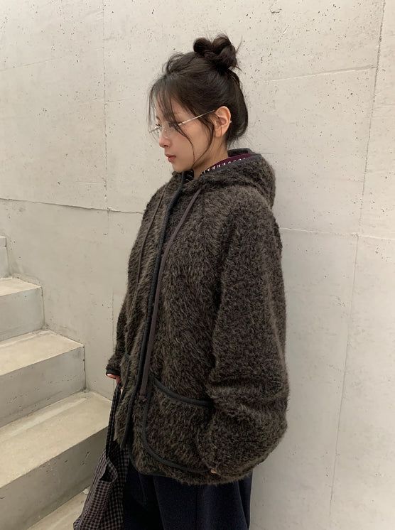 Handal Boucle Half Hood Fur Jacket