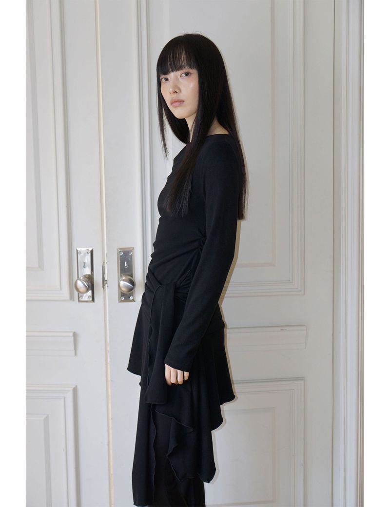 RUCHED BOAT LONG TEE(BLACK)