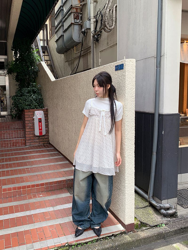 RIBBED HALF NECK TEE (4C)