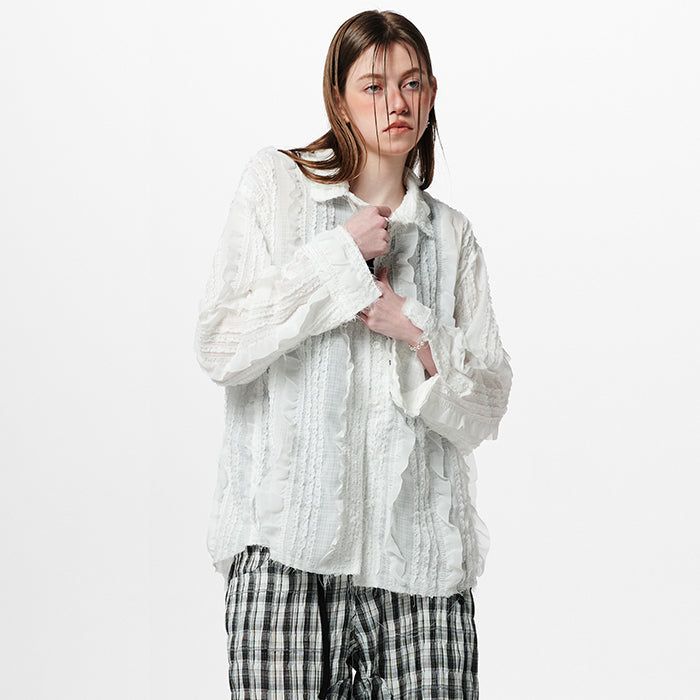 HOLY NUMBER 7(ホーリーナンバーセブン)の「Raw Edge Detail Ruffle Shirt _ White(Tops)」