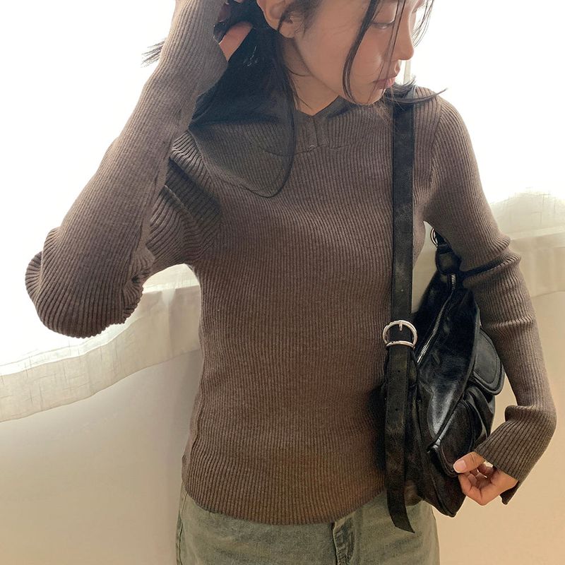 WONDER WONDER(ワンダーワンダー)の「Conet ribbed slim fit inner long sleeve hoodie sweatshirt(Tops)」