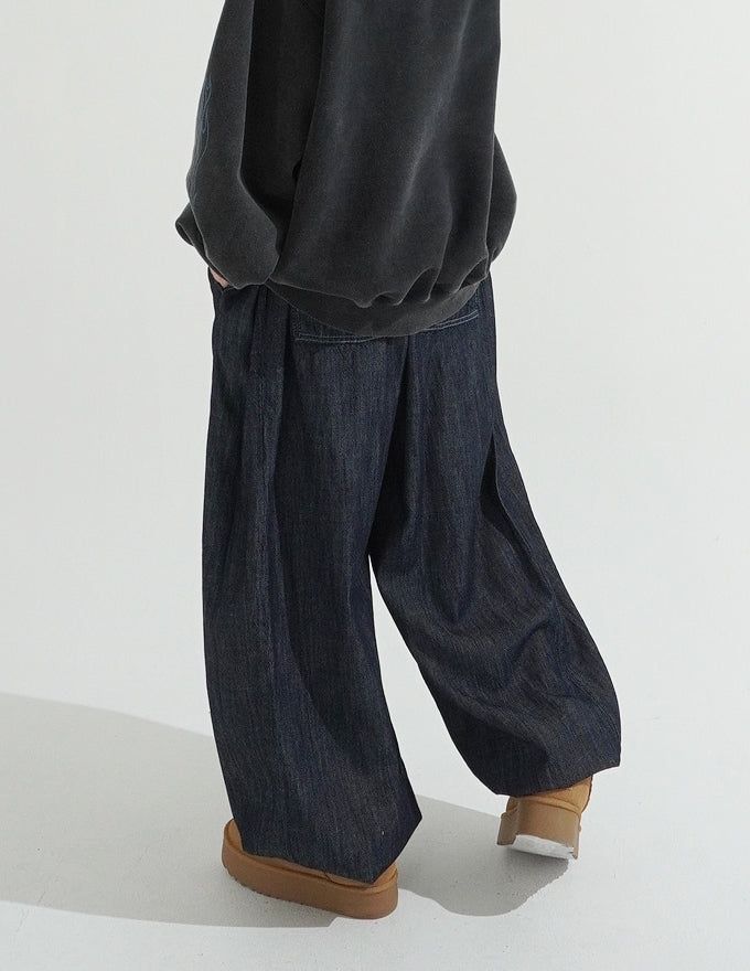 Natural Pintuck Balloon String Denim Pants