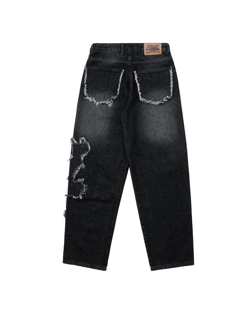 Flame Wash Relaxed Denim Pants Black