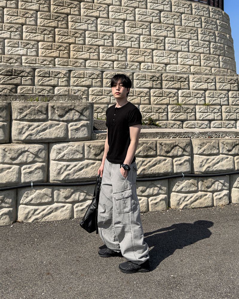 Bion Gray Wash Cargo Denim Pants