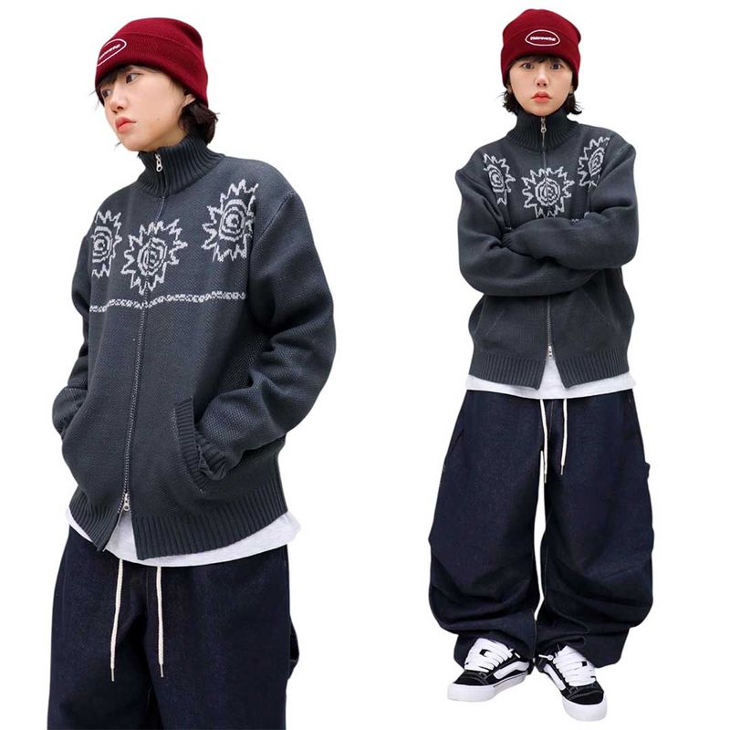 Vintage Jacquard Knit Zip-Up