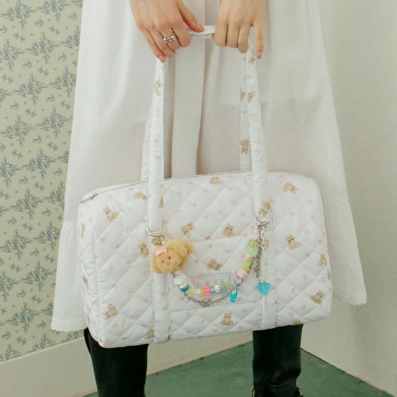 Coco Quilting Tote Shoulder Bag _ White　