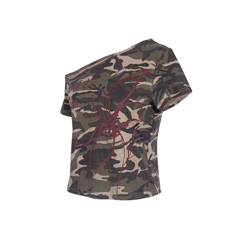 ONE-SHOULDER CAMO T-SHIRT_Beige