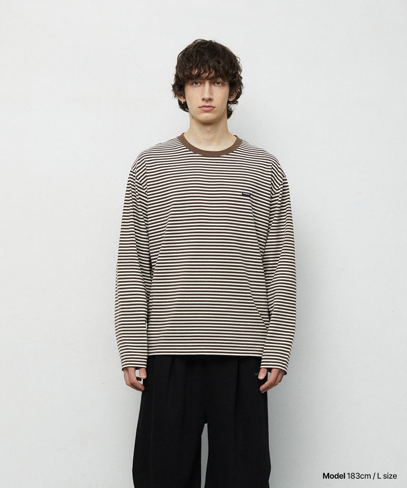 mahagrid（マハグリッド）の「STRIPE BASIC LOGO LONG SLEEVE_BROWN（Tops）」