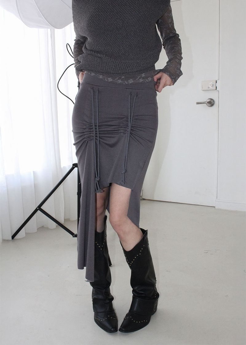 LOW SHIRRING CUTOUT SKIRT (2color)