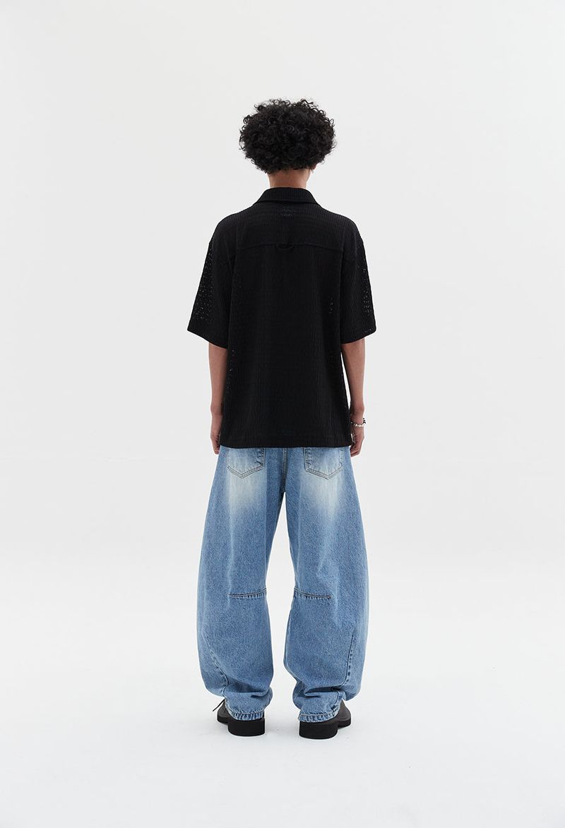 multi dart balloon denim pants blue