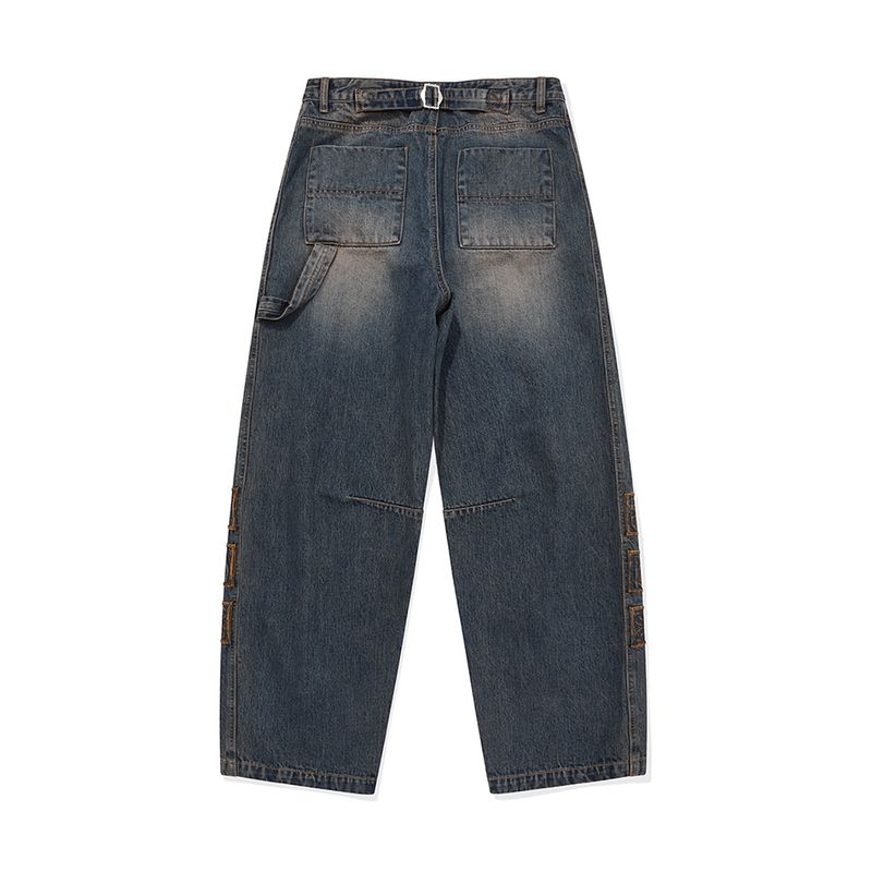 Vintage emblem denim pants / Muddy blue
