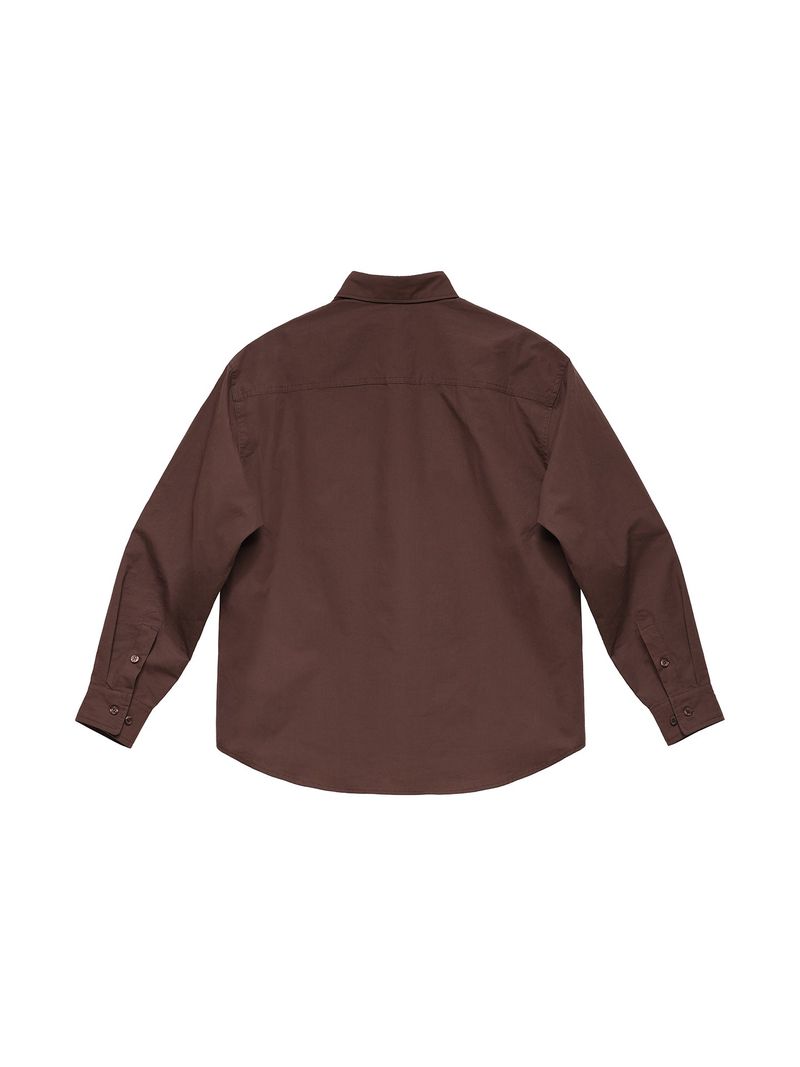 6CRAYON Patchwork Basic Brown Cotton Poplin Embroidered Shirt