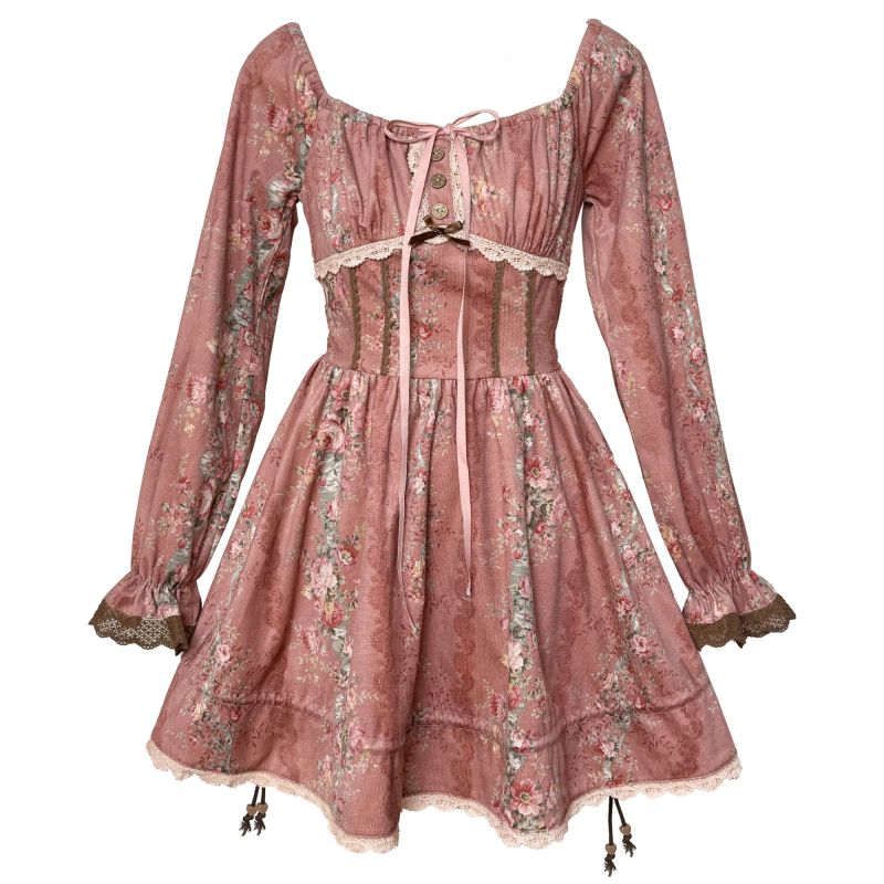 Vintage floral long-sleeve dress
