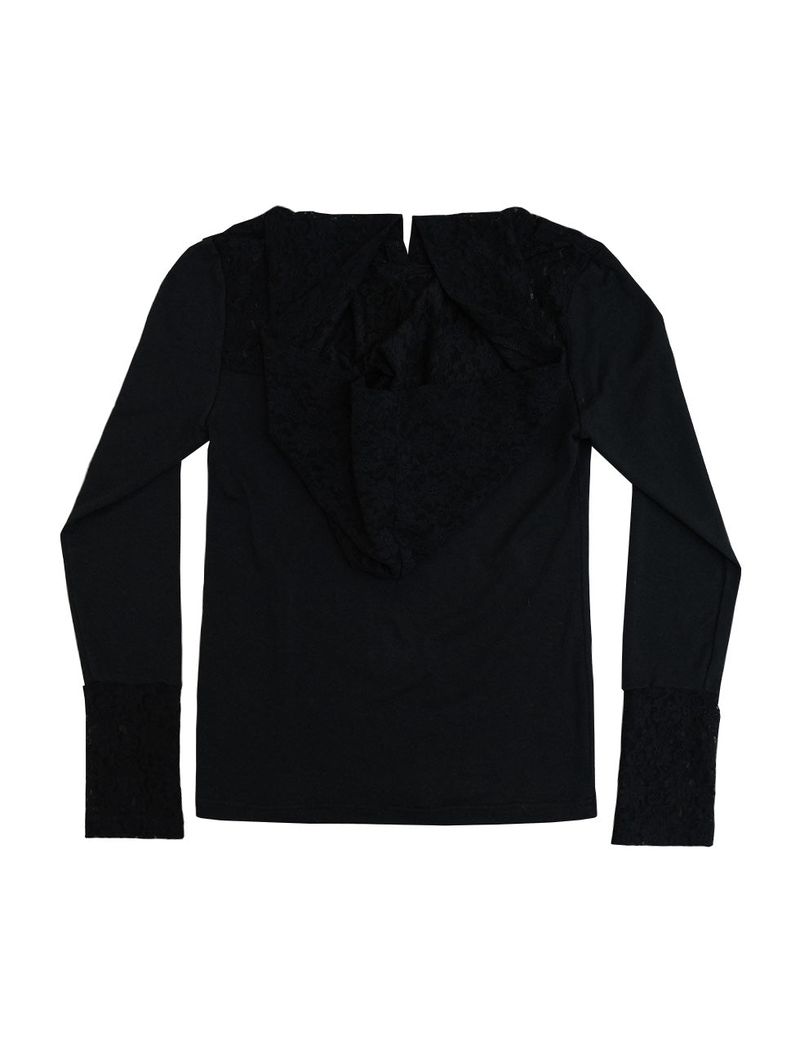 button lace hoodie top long ver. / black