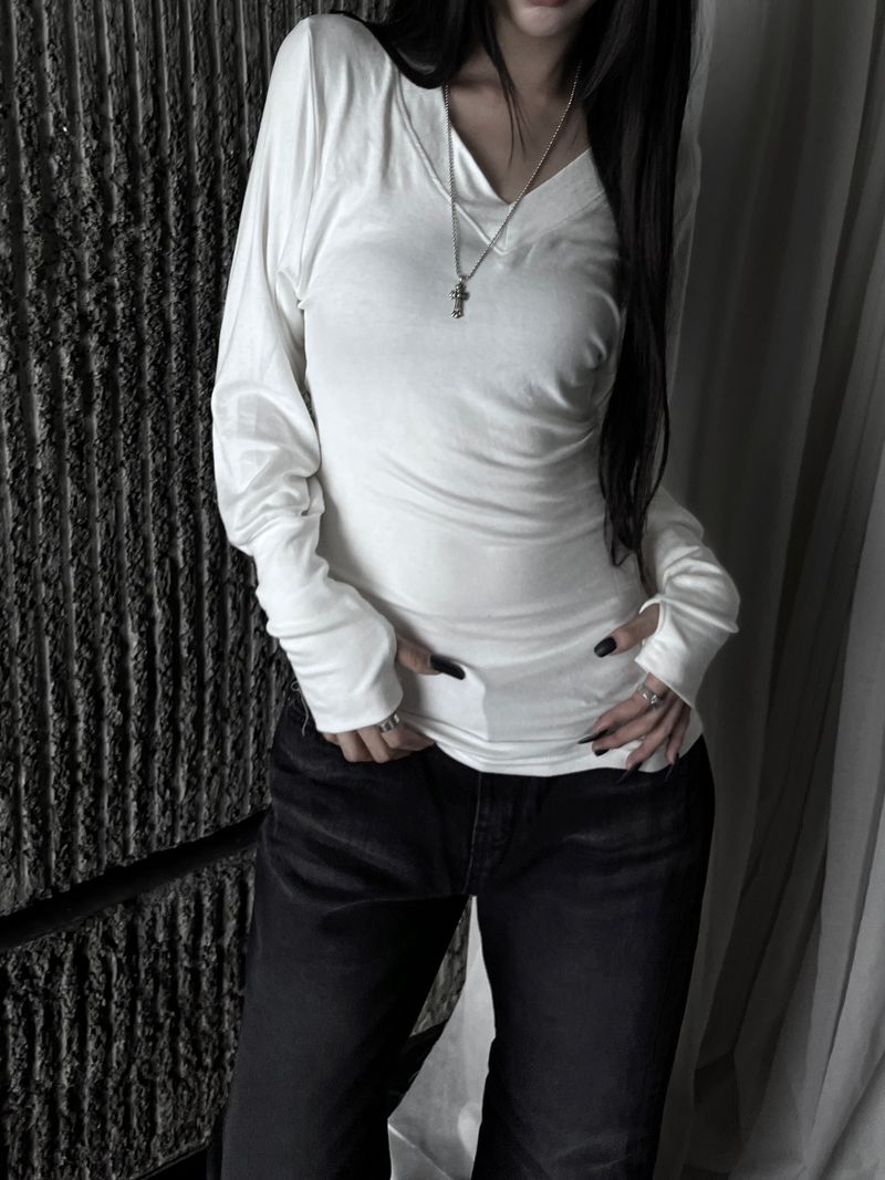 glam slim V-neck warmer T (3color)