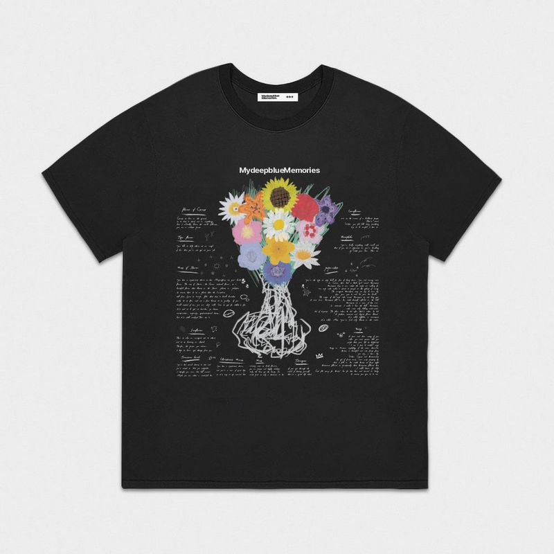 MYDEEPBLUEMEMORIES（マイディープブルーメモリーズ）の「MM TWELVE FLOWER T-Shirts in Black（Tops）」